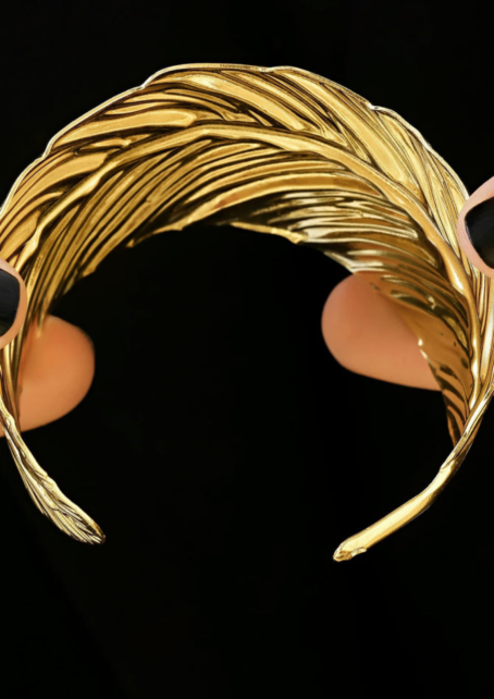 Anti Tarnish Golden Leaf Bangle Bracelet (Adjustable Size) - Gold Finish - Image 3