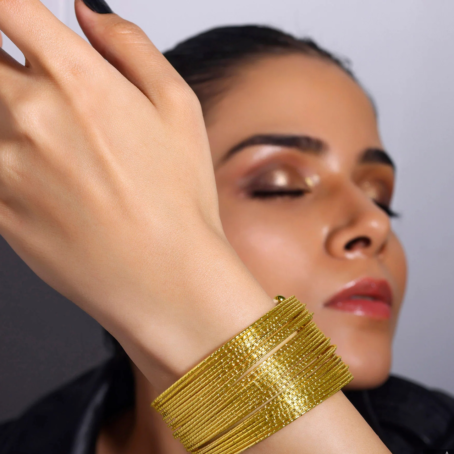 Anti-Tarnish Gold Plated Multilayer Bangle Bracelet (Adjustable Size) - Image 3