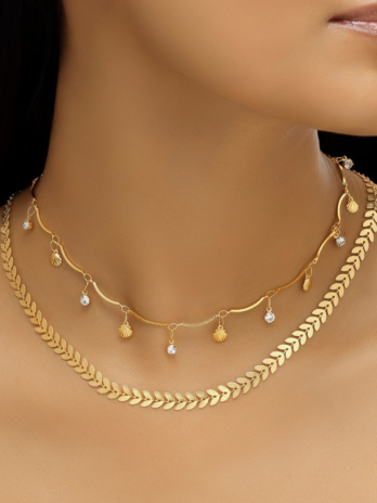 Anti-Tarnish Double Layer Chevron Chain with Shell Charms✨