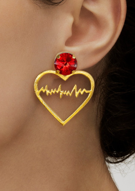Anti-Tarnish Heartbeat Necklace Set With Earrings✨- Ivory Red - Image 3