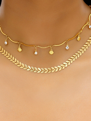 Anti-Tarnish Double Layer Chevron Chain with Shell Charms✨