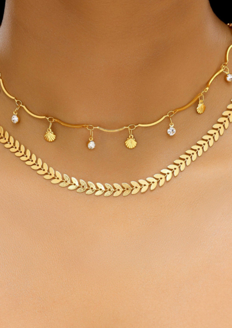 Anti-Tarnish Double Layer Chevron Chain with Shell Charms✨ - Image 2