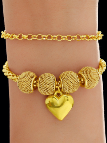 Anti-Tarnish Golden Heart Charms Bracelet (Adjustable Size)✨