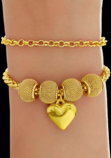 Anti-Tarnish Golden Heart Charms Bracelet (Adjustable Size)✨