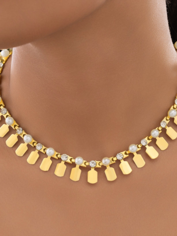 Anti-Tarnish Gold Plated Tribal Necklace with Pearl & Crystal