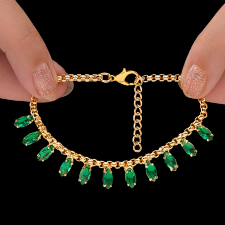 Anti-Tarnish Marquise Crystal Charms-Style Chain Bracelet